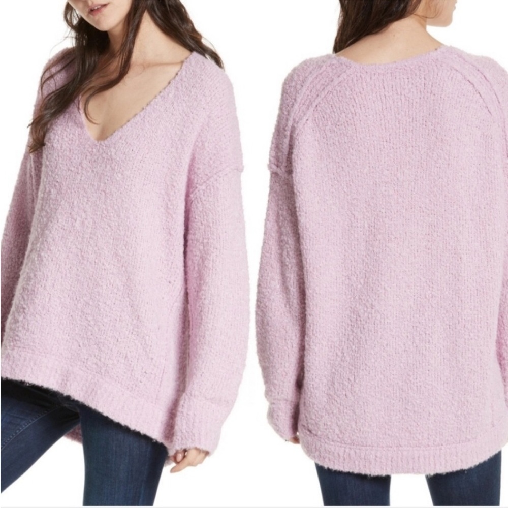 Free People Oversized Lofty Pullover Pink V-neck Boxy Sweater